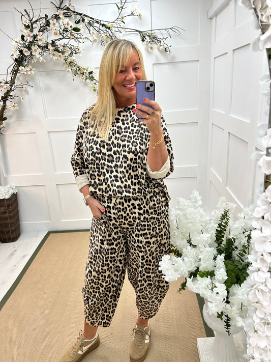 Connie: Leopard print cocoon harem trousers. One Sz: 10-20