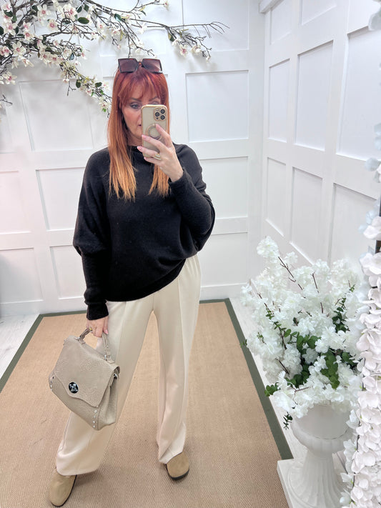 Erica: Dark brown asymmetrical slouch soft knit top. One size 10-18