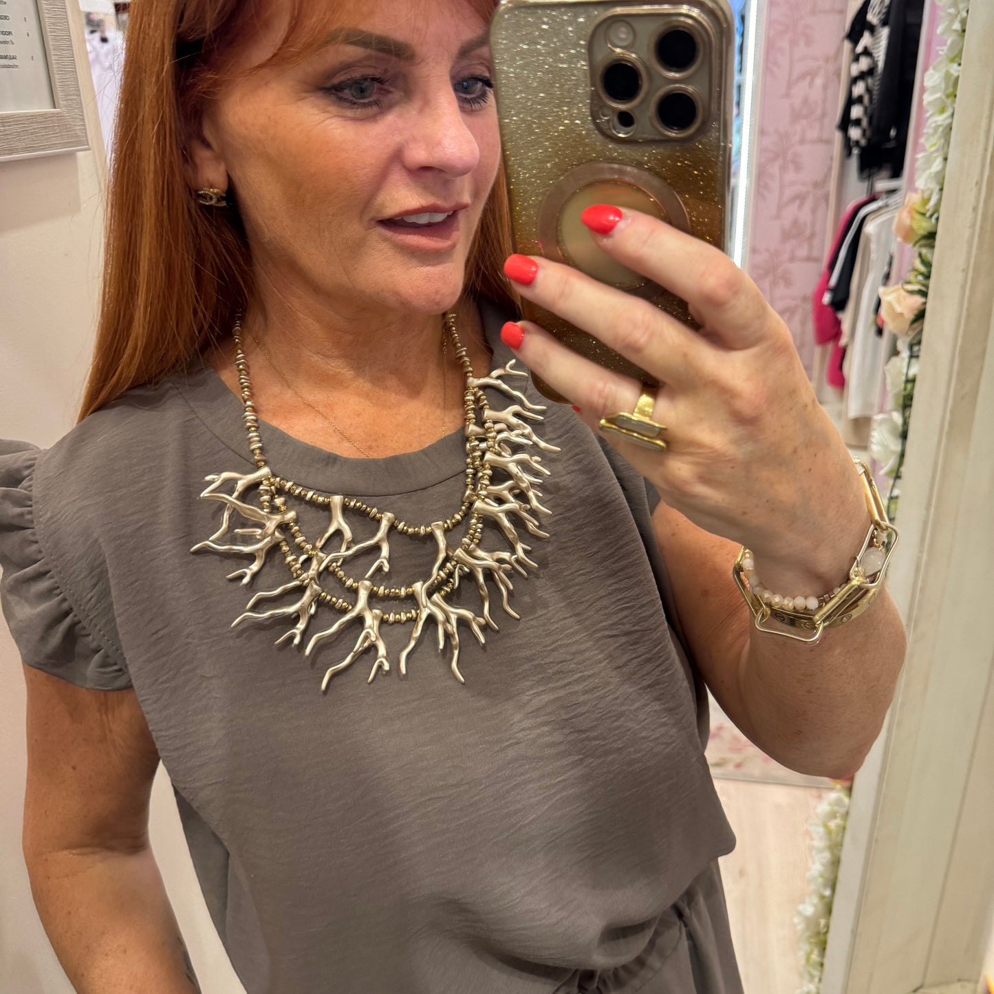 Chloe: Chunky matt gold coral statement necklace