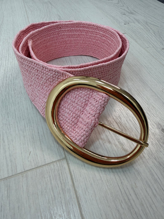 Bonnie: Pink gold buckle wide belt. One size: 8-16