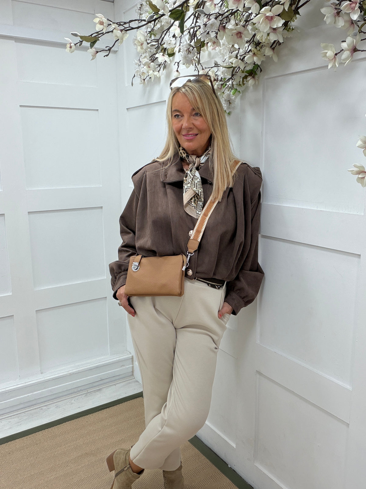 Binkey: Faux suede funnel neck bomber jacket. One size 10-16. 2 colours