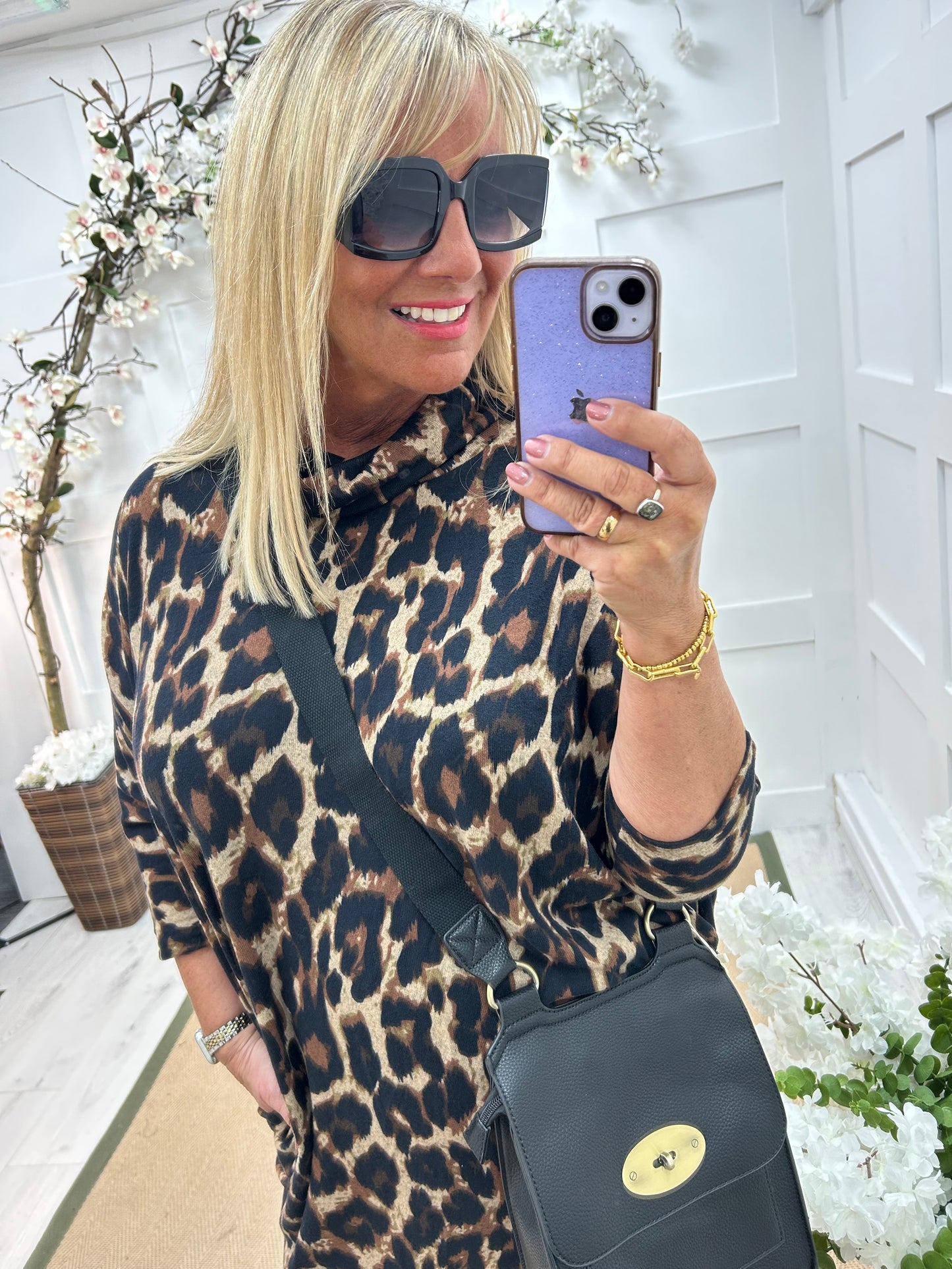 Verna: Stretchy leopard print tunic dress. 3 sizes
