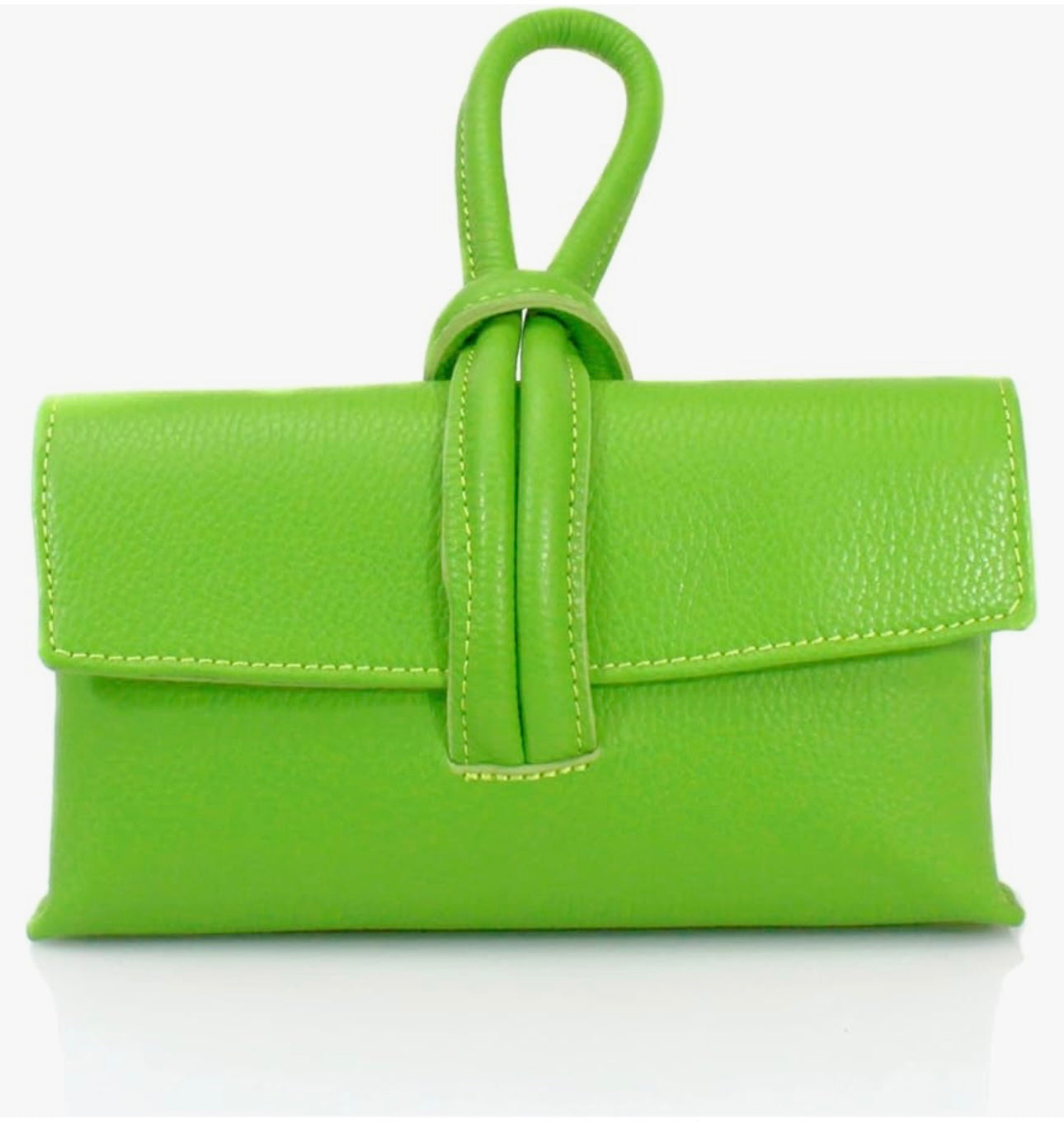 Alexis: Lime green leather loop handle cross body/clutch bag.