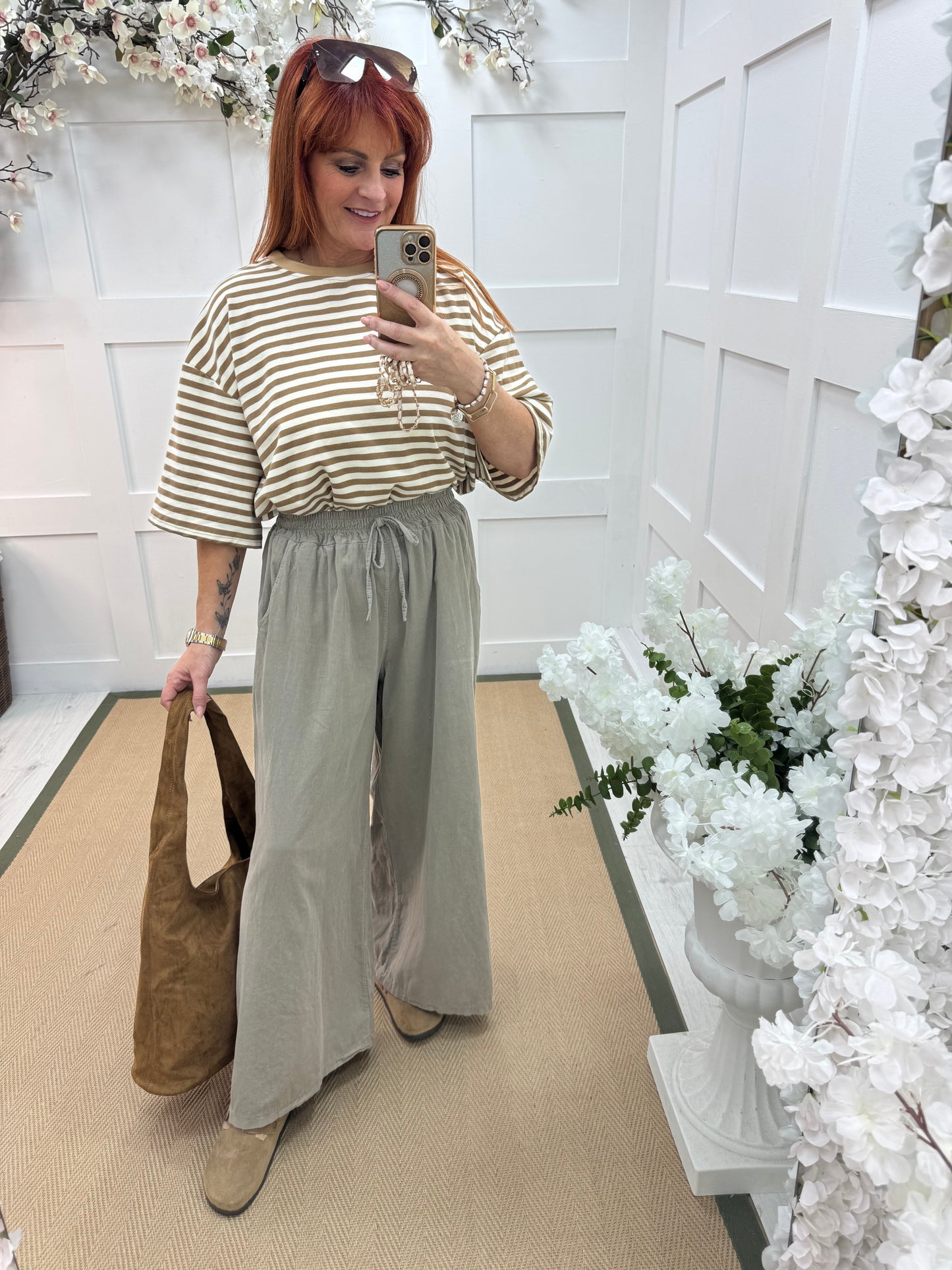 Lark: Stone needle cord wide trousers. One Size: 8-16