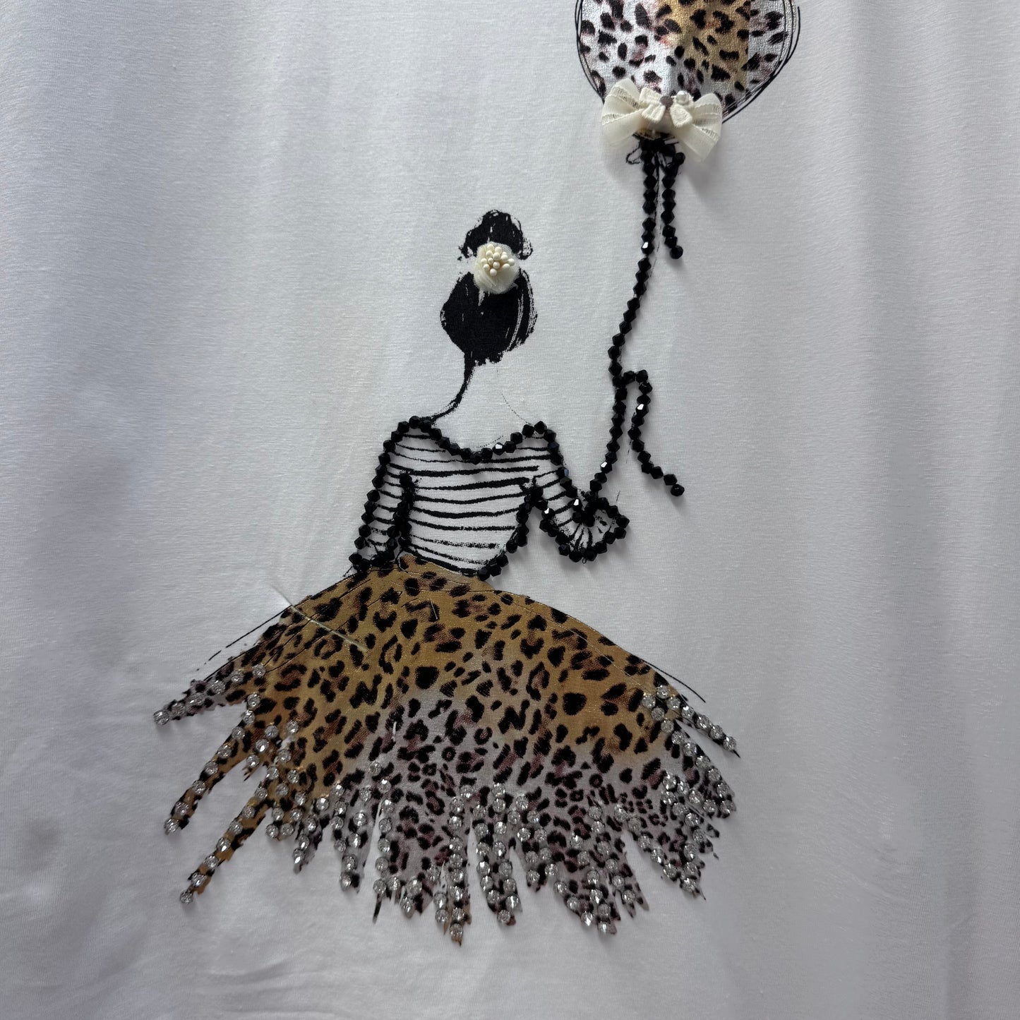 Jenn: White & leopard diamanté’ ballerina T shirt. 2 sizes