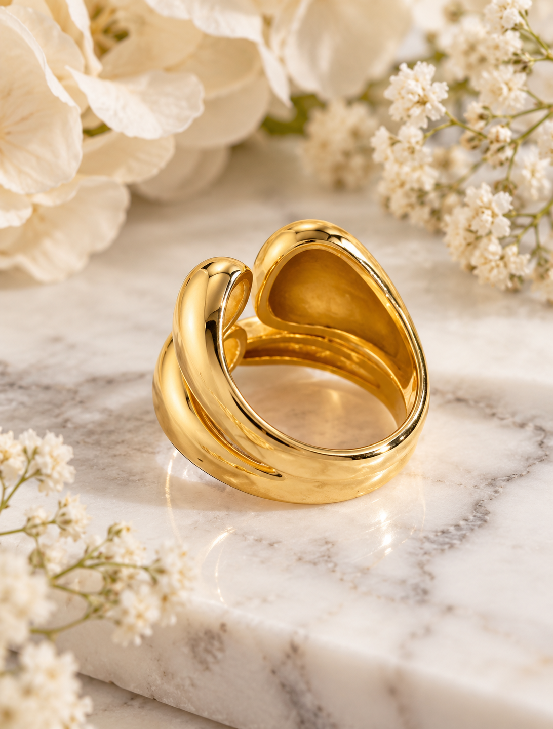 Zafira: Gold plated chunky statement ring. Size 7