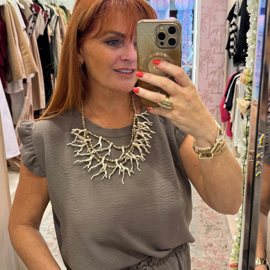 Chloe: Chunky matt gold coral statement necklace