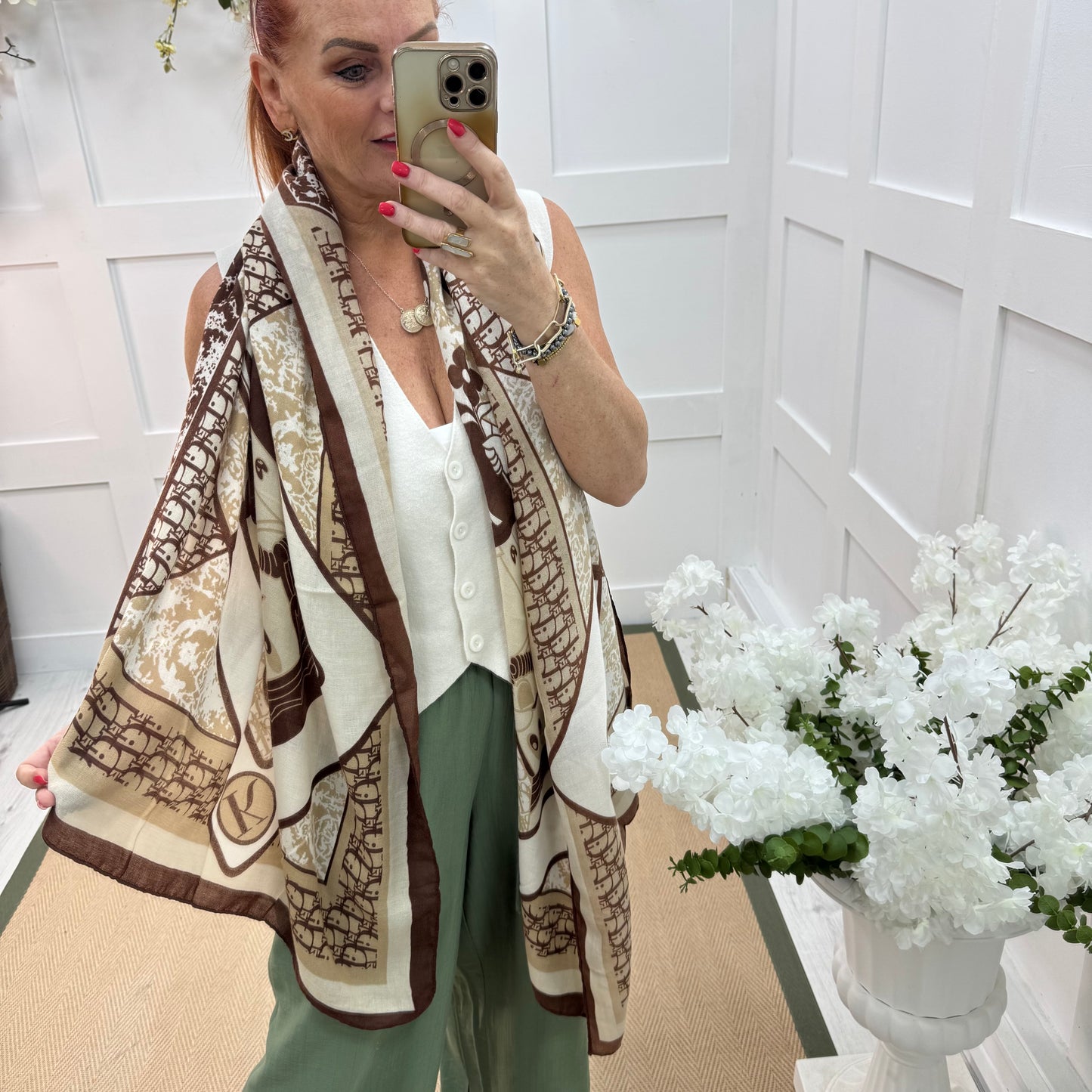 Dion: Brown & cream designer inspired scarf