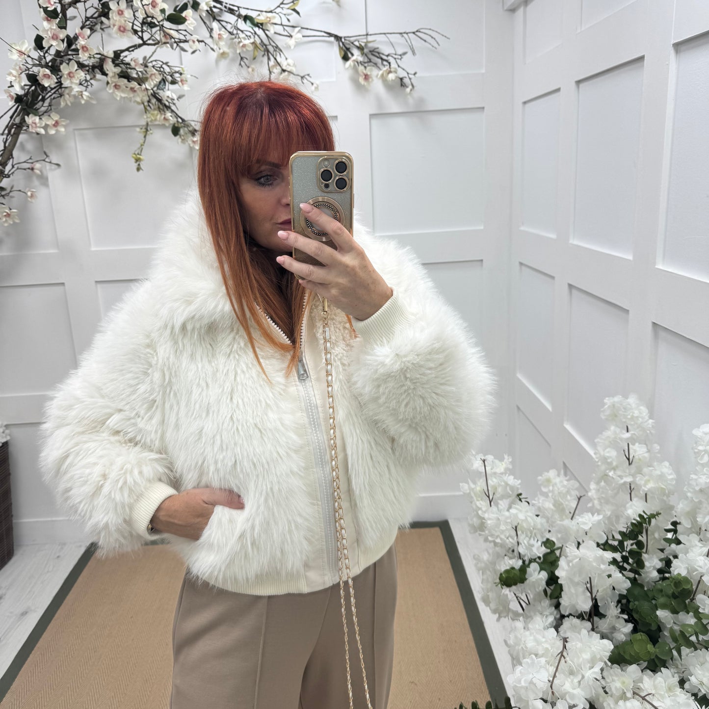 Etta: Winter white short faux fur jacket. 2 sizes
