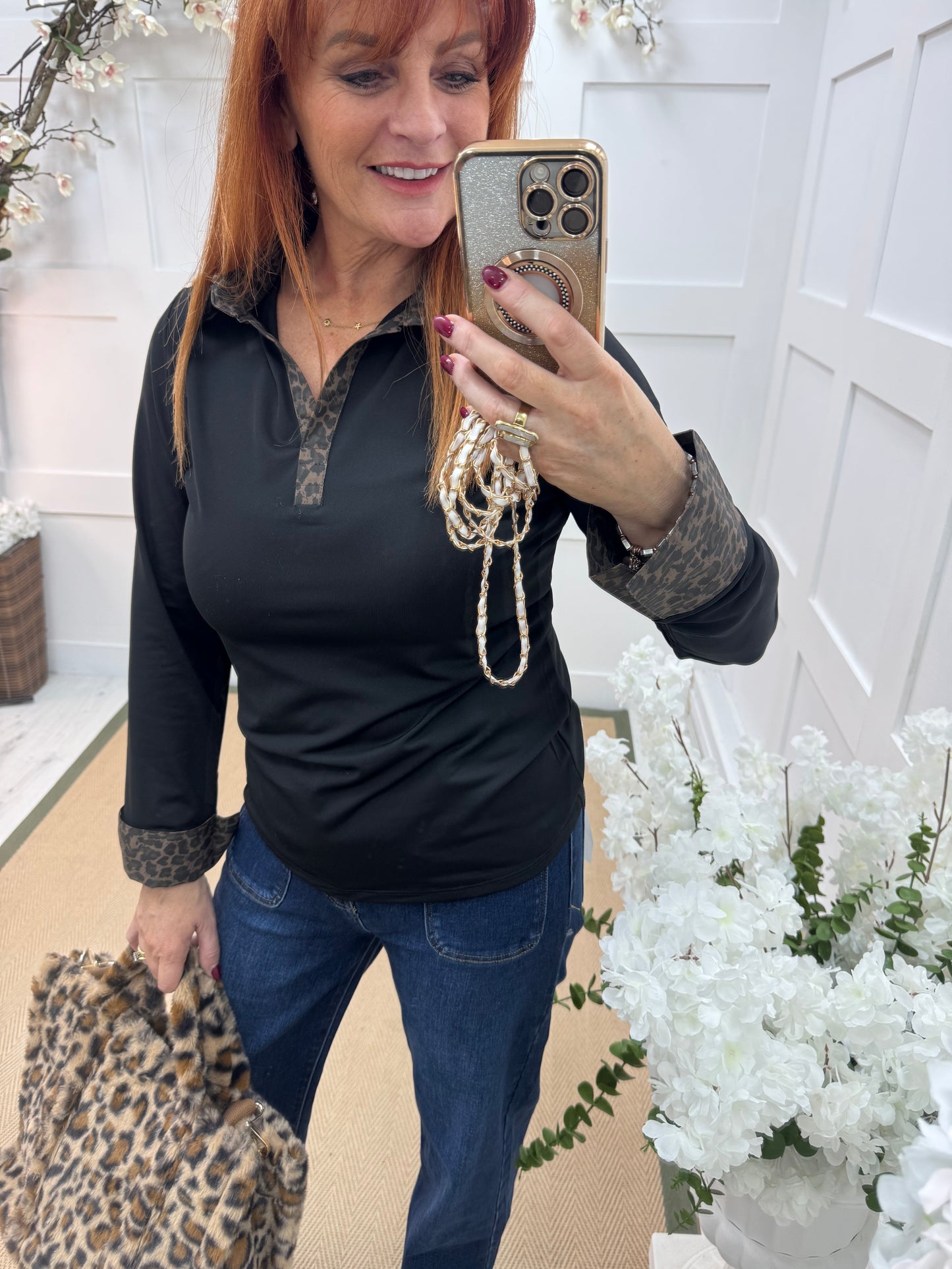 Layla: Leopard & black cotton layering shirt. 4 sizes