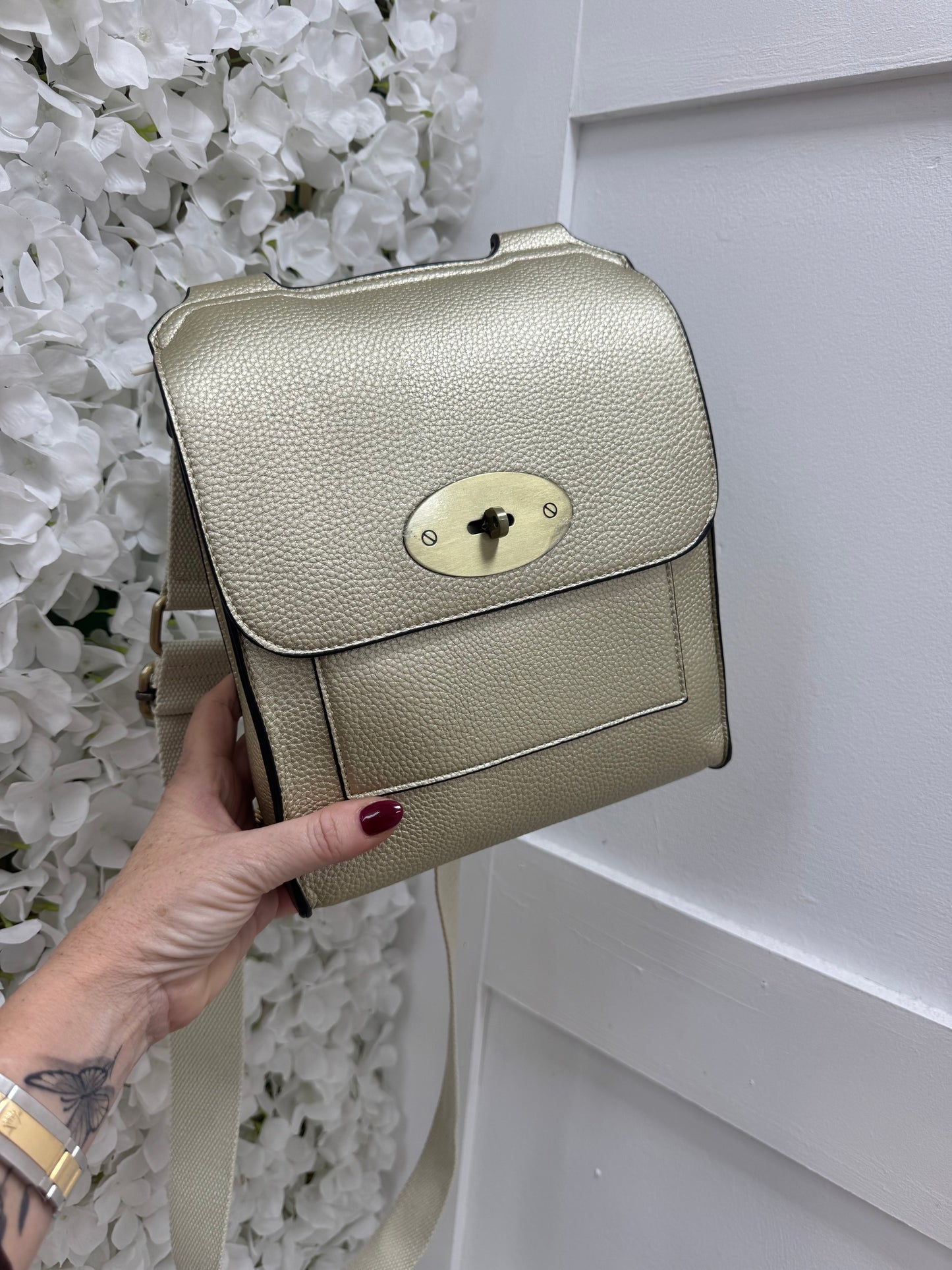 Sasha: Gold cross body satchel bag