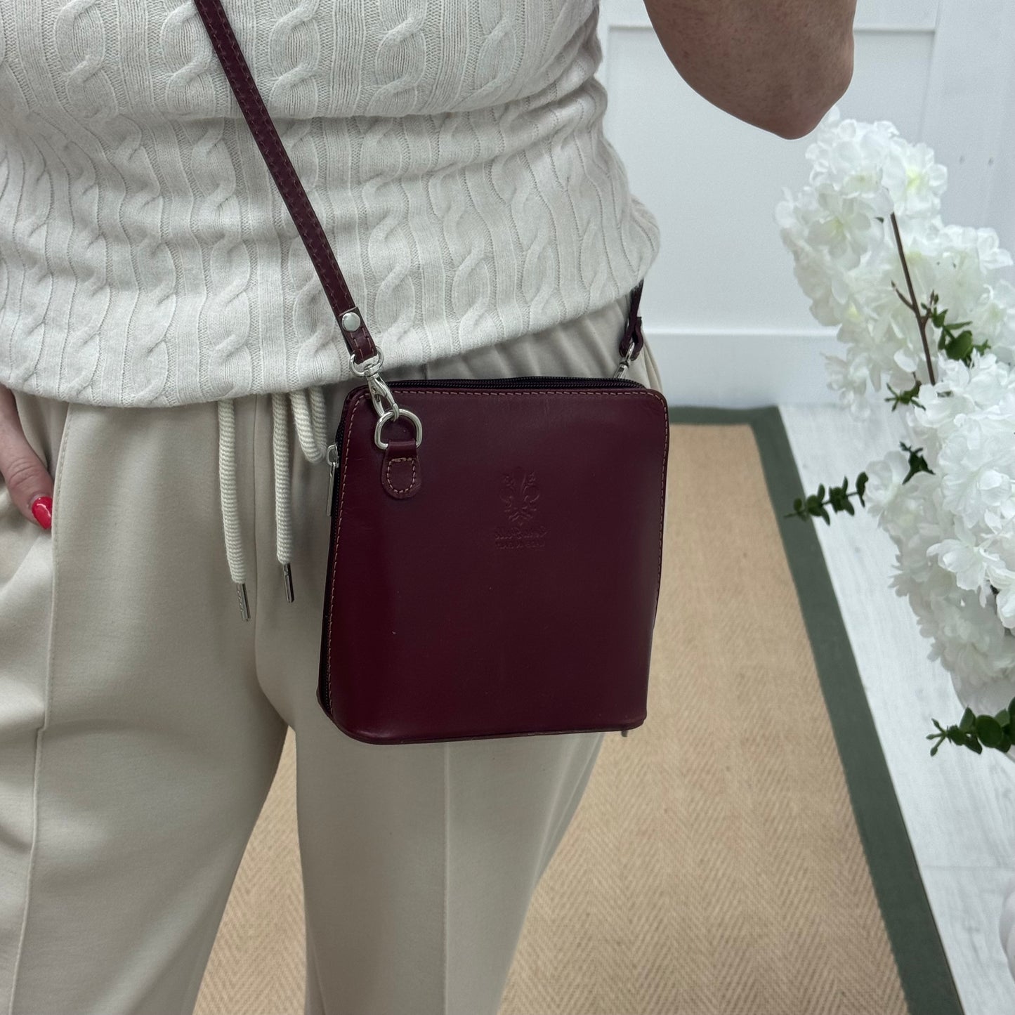 Thea: Burgundy leather cross body/clutch bag.