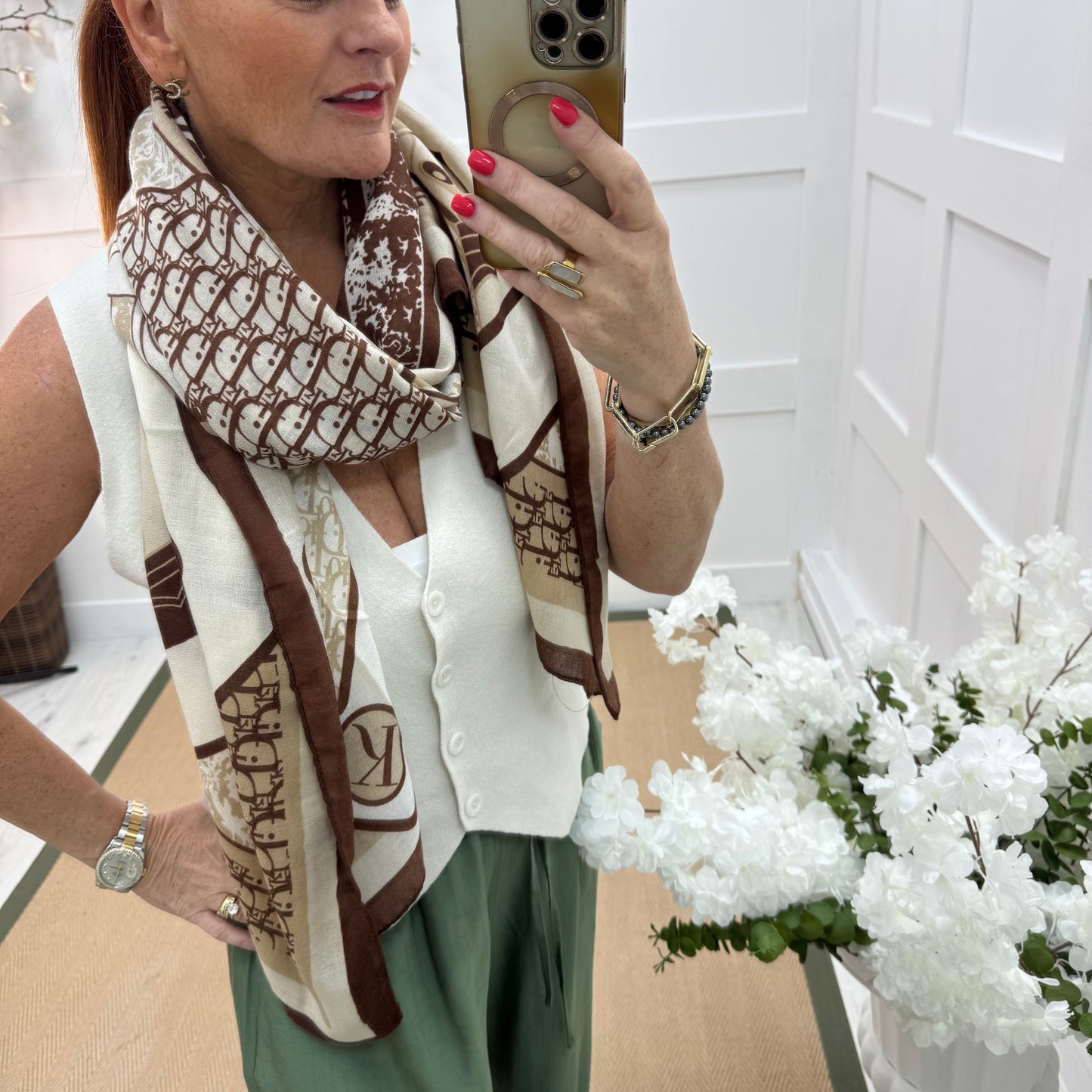 Dion: Brown & cream designer inspired scarf