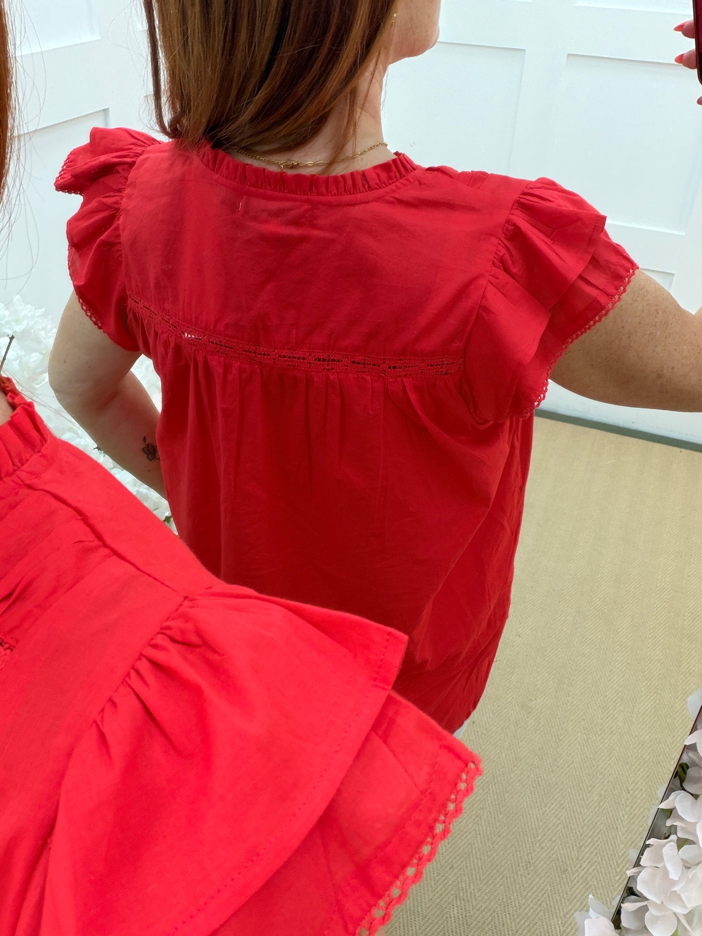Scarlett: Red embroidered smock blouse. 3 sizes