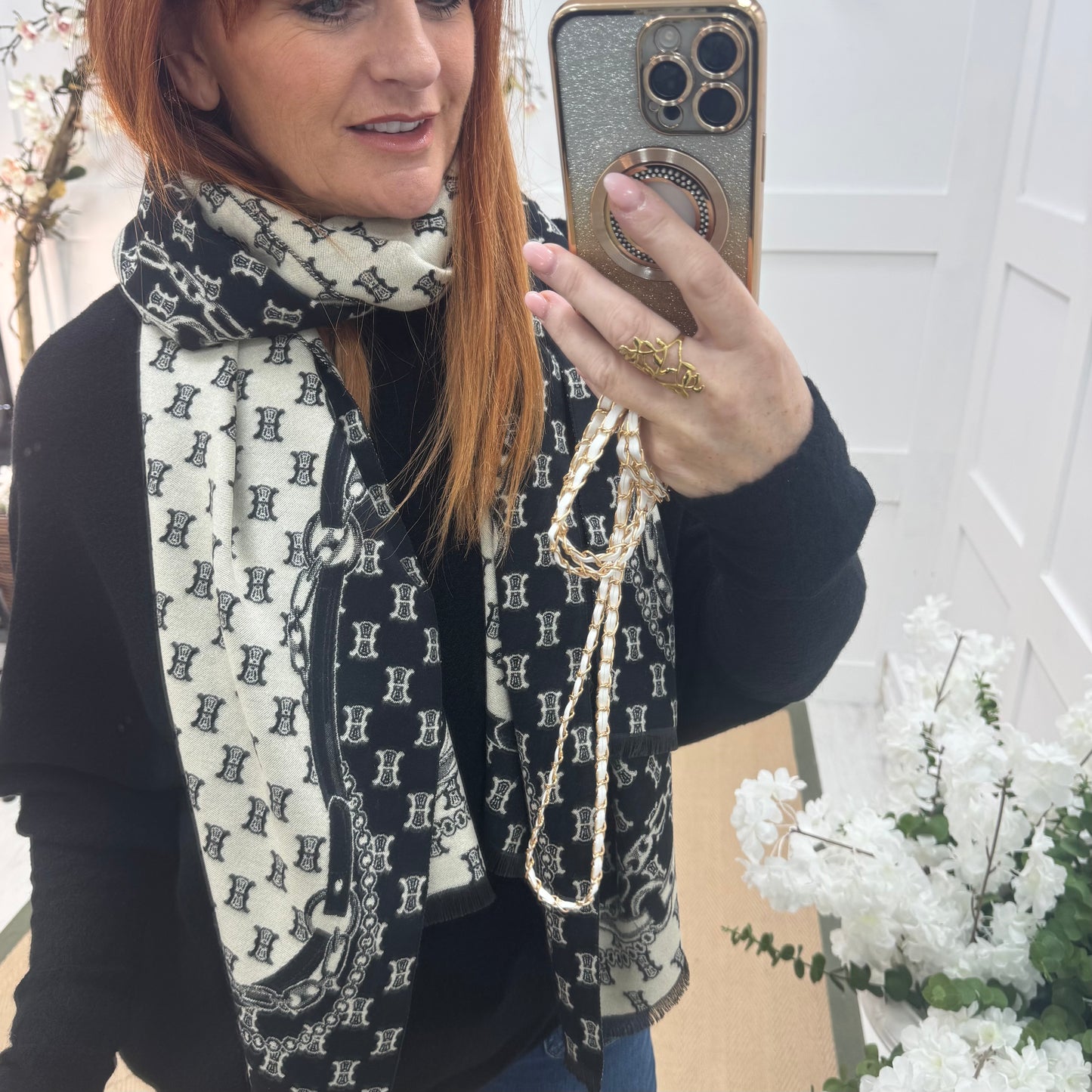 Elodie: Black & cream designer inspired scarf