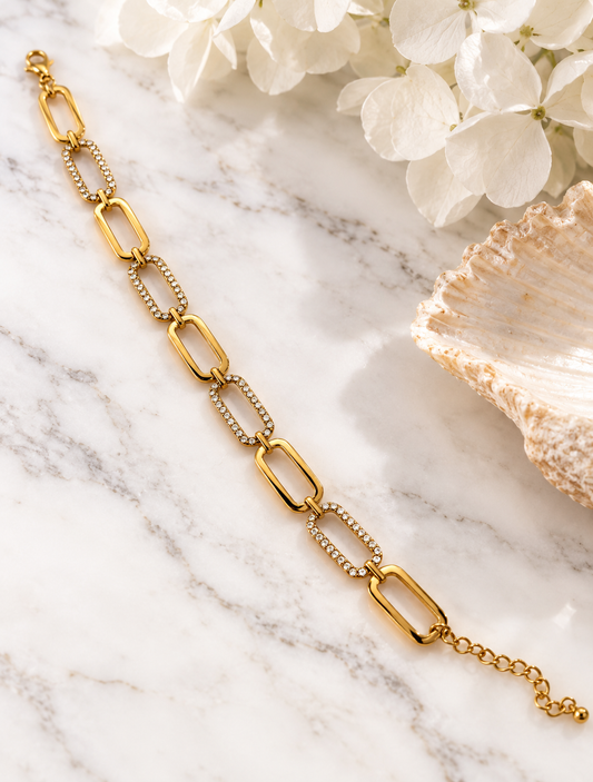 Isla: 18K gold plated diamanté chain bracelet
