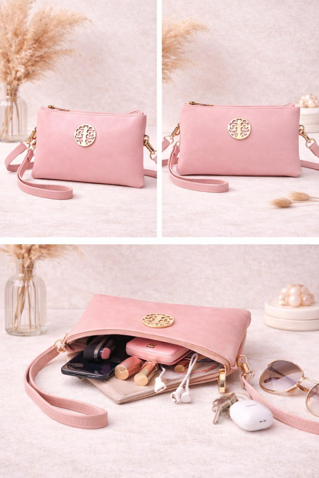 Immy: Baby pink small crossbody clutch bag