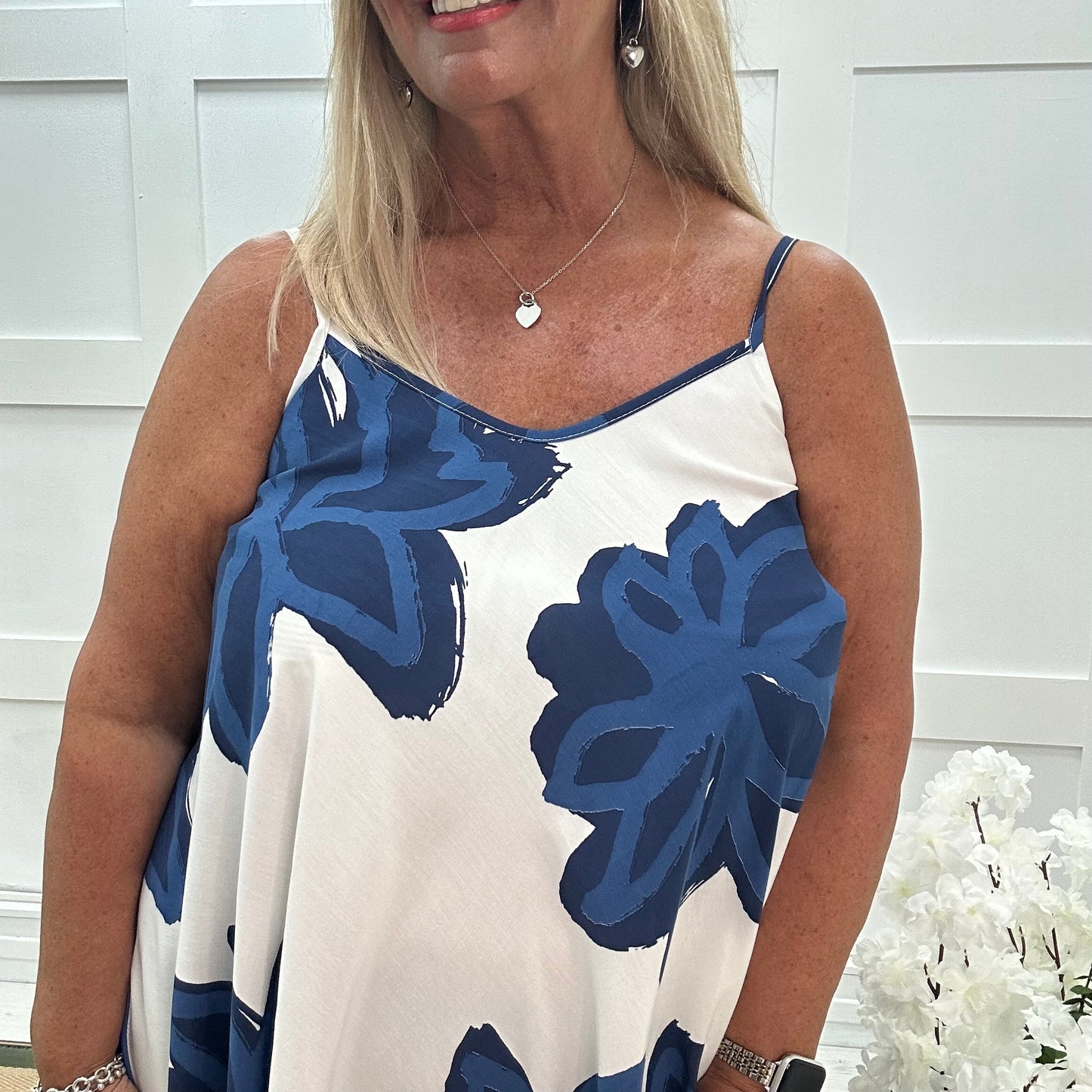 Helena: Blue big flower maxi dress. One size: 14-22
