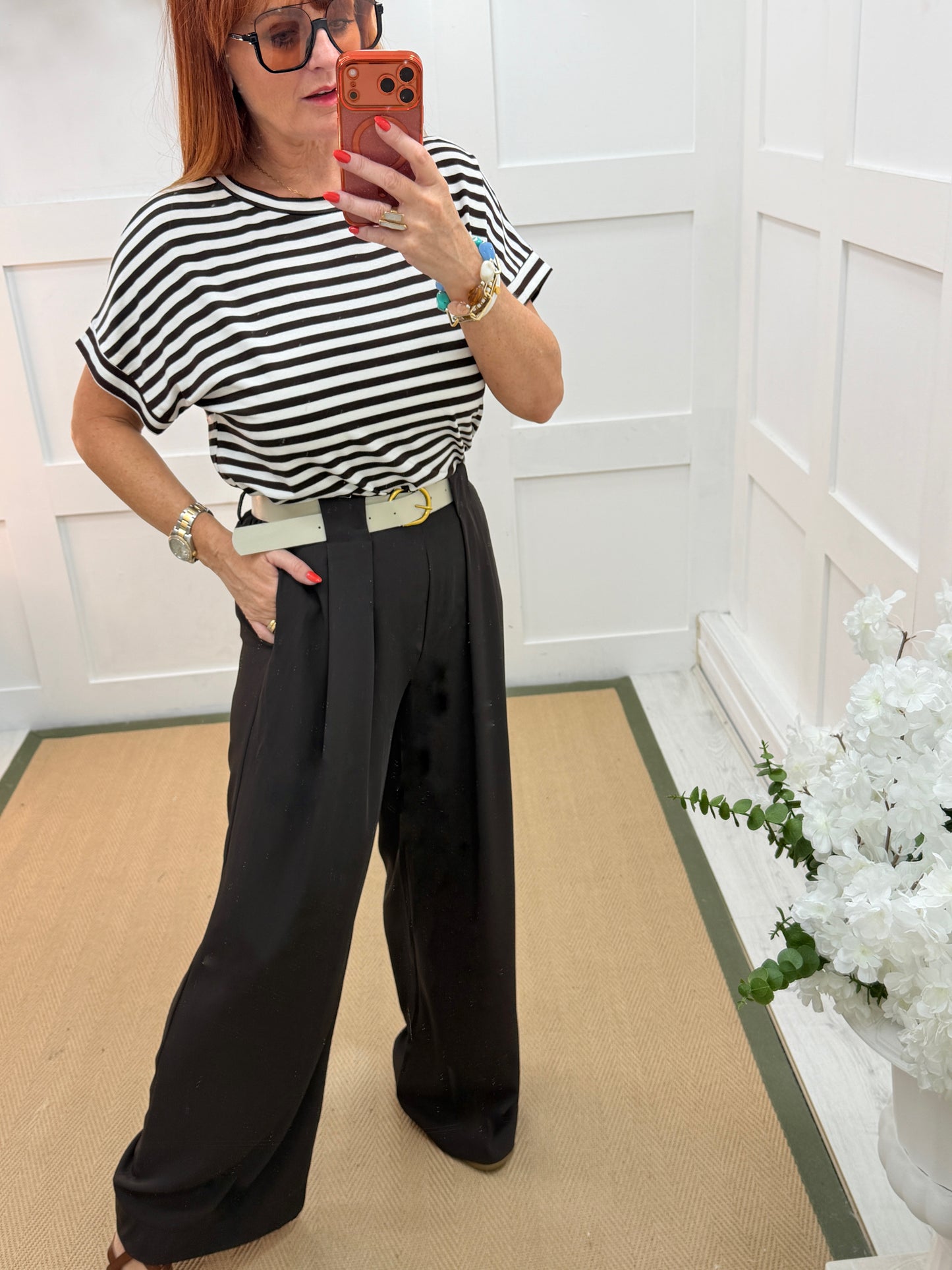 Zina: Pleated wide leg trousers. One size: 8-14