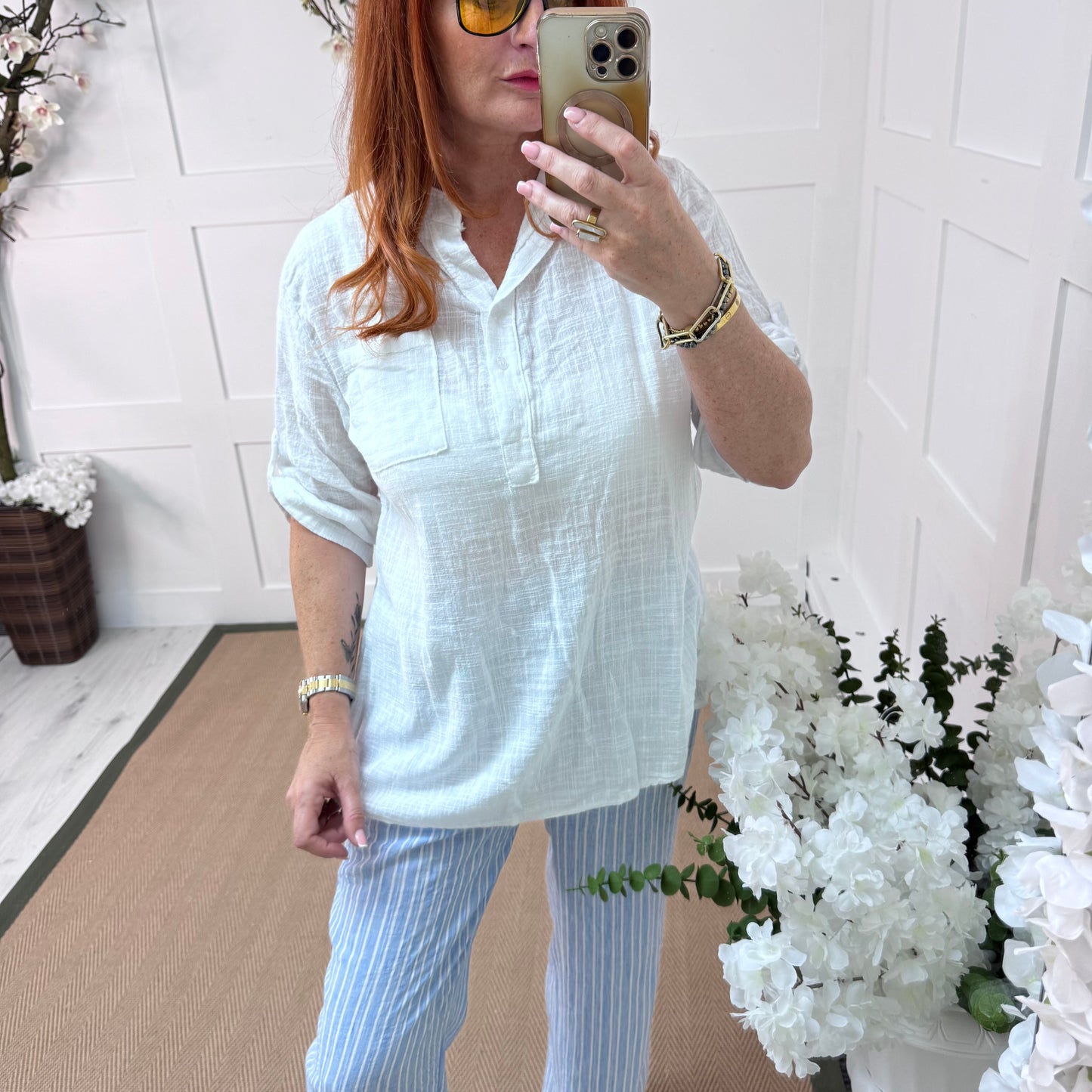 Kim: White cotton shirt. One size: 12-18