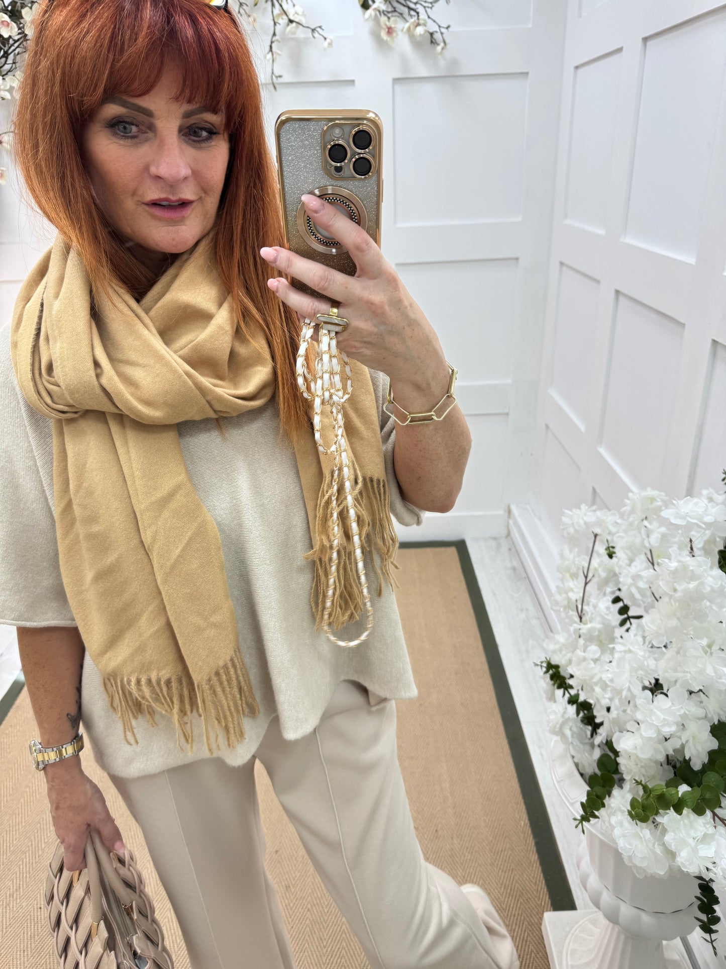 Indra: Plain sand soft feel tassel scarf