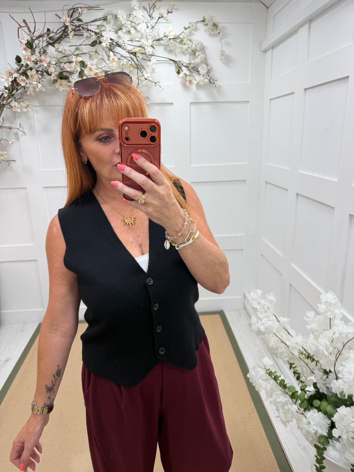 Saffi: Stretchy fine knit button waistcoat. One size: 10-16. 4 colours