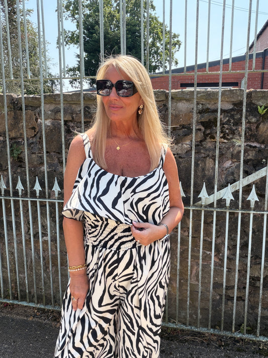 Jaycie: Printed split leg jumpsuit. One size: 14-20. 3 prints