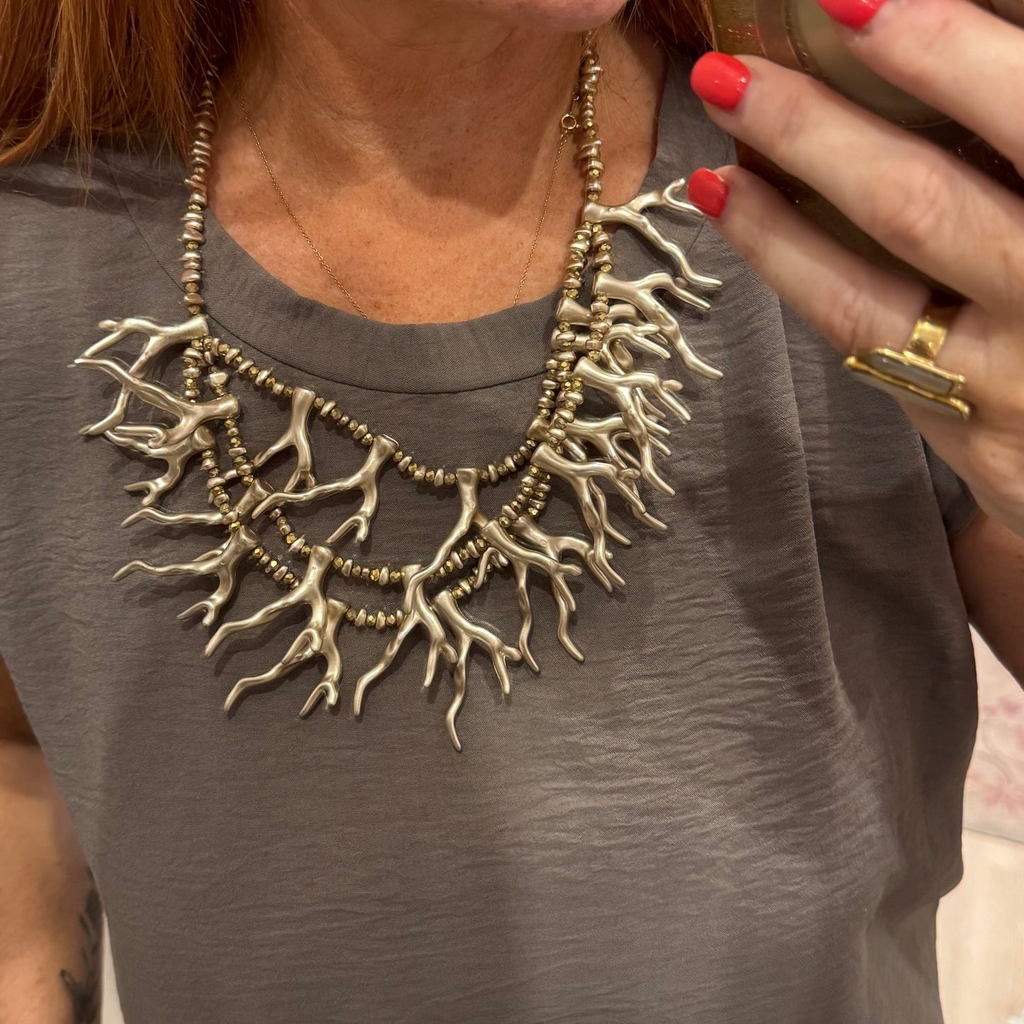 Chloe: Chunky matt gold coral statement necklace