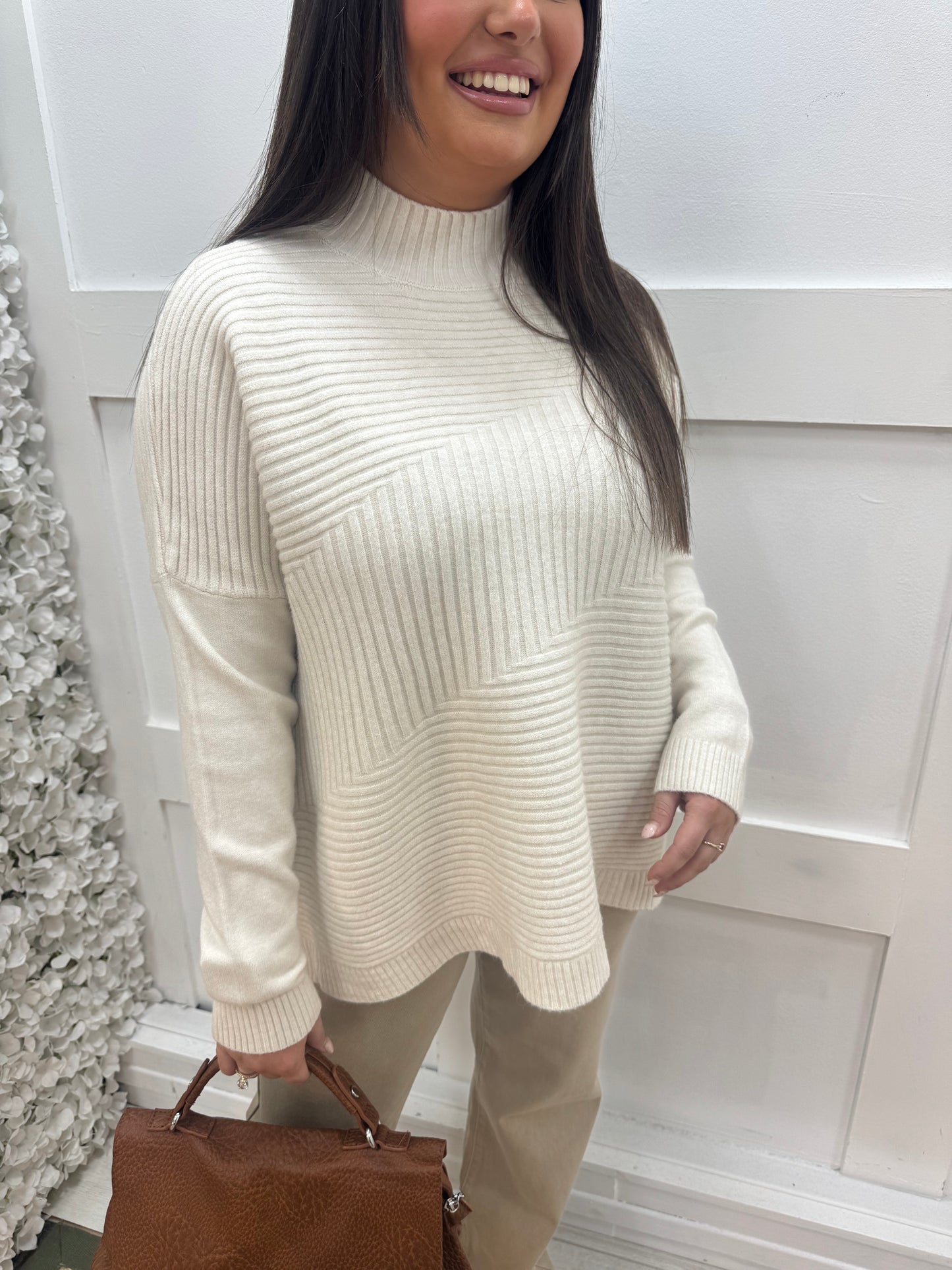CJ: Cream high neck knitted top. One Sz: 12-18