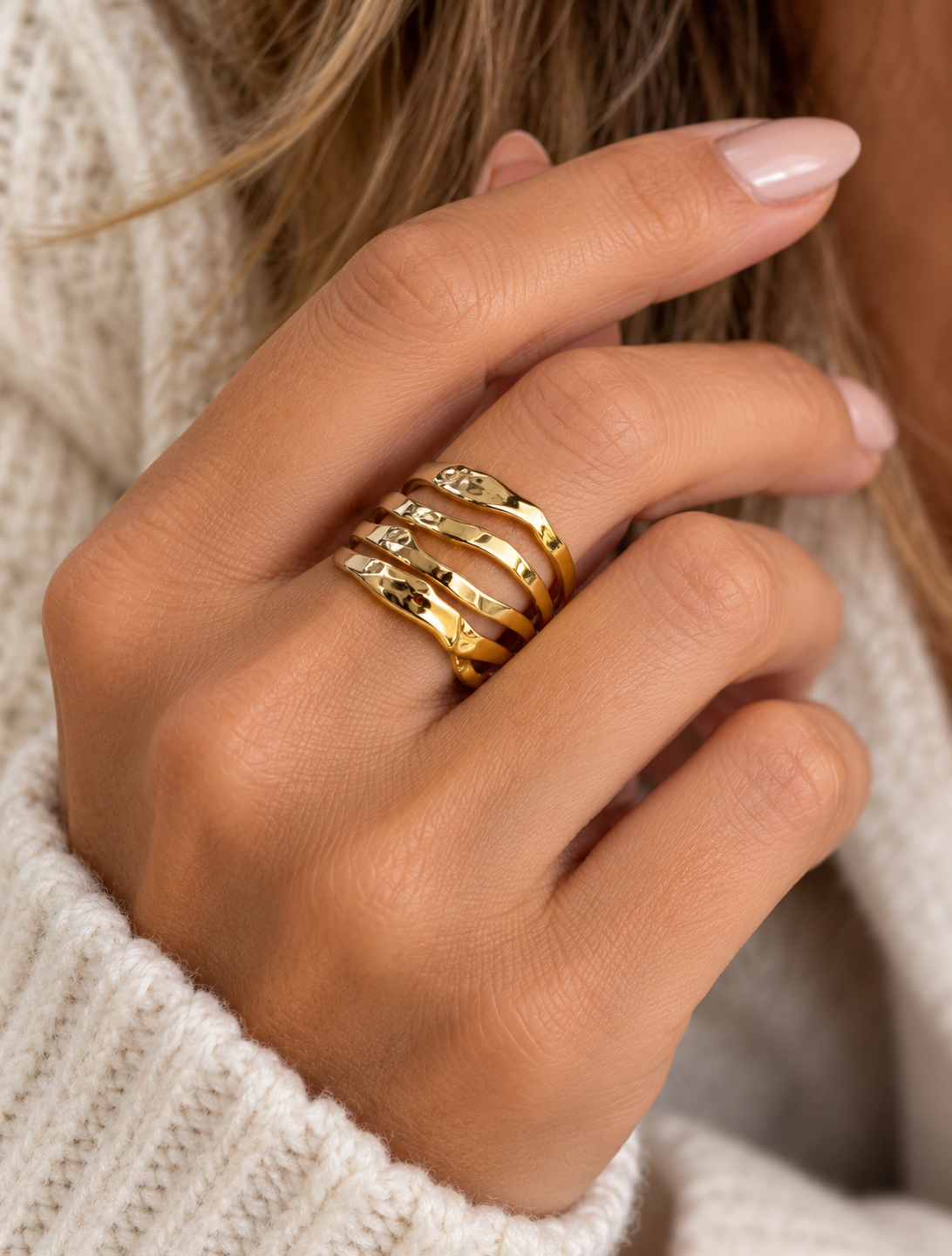 Vespa: Gold plated layered statement ring.