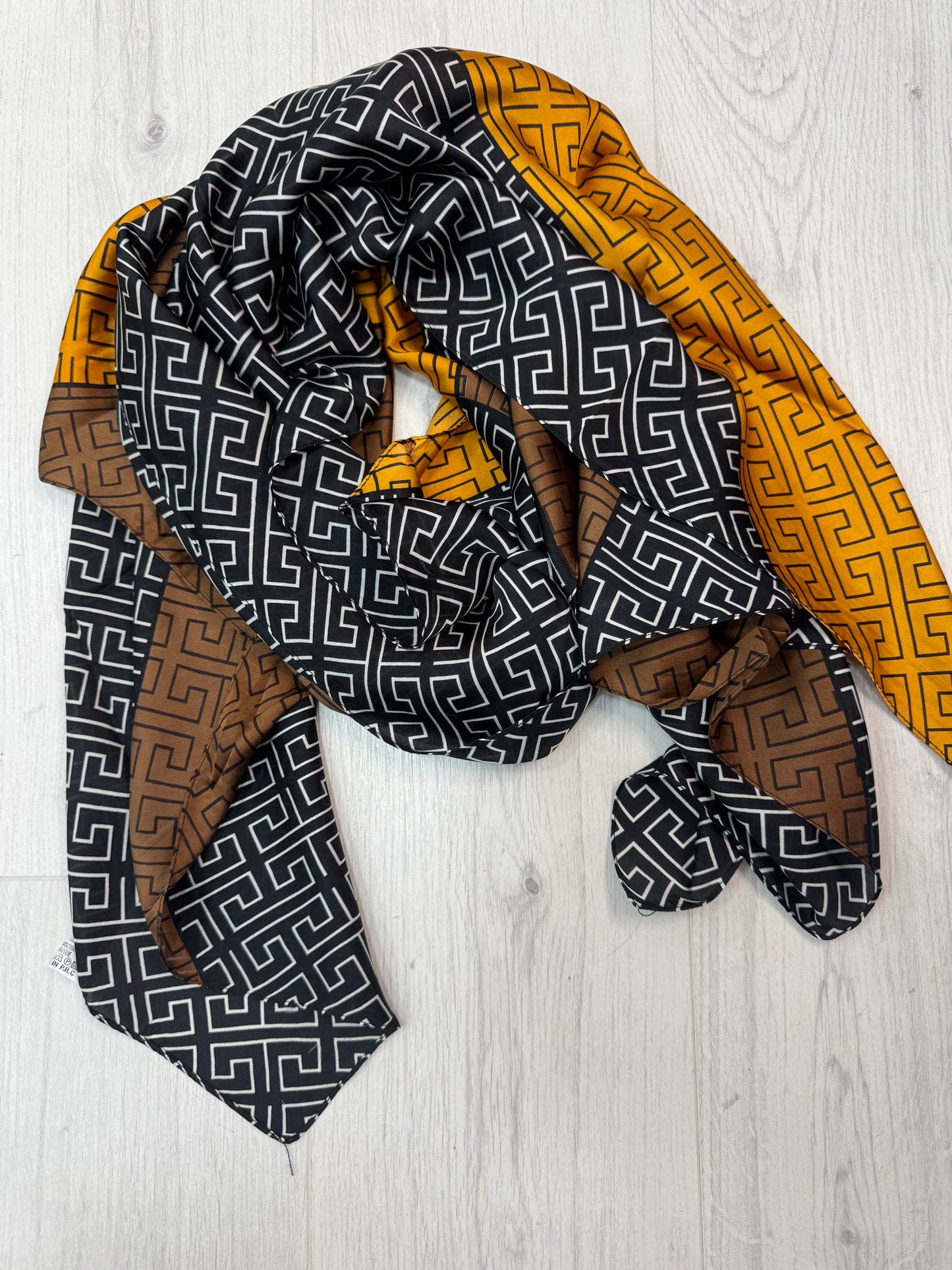 Storm: Black & mustard designer inspired silk scarf