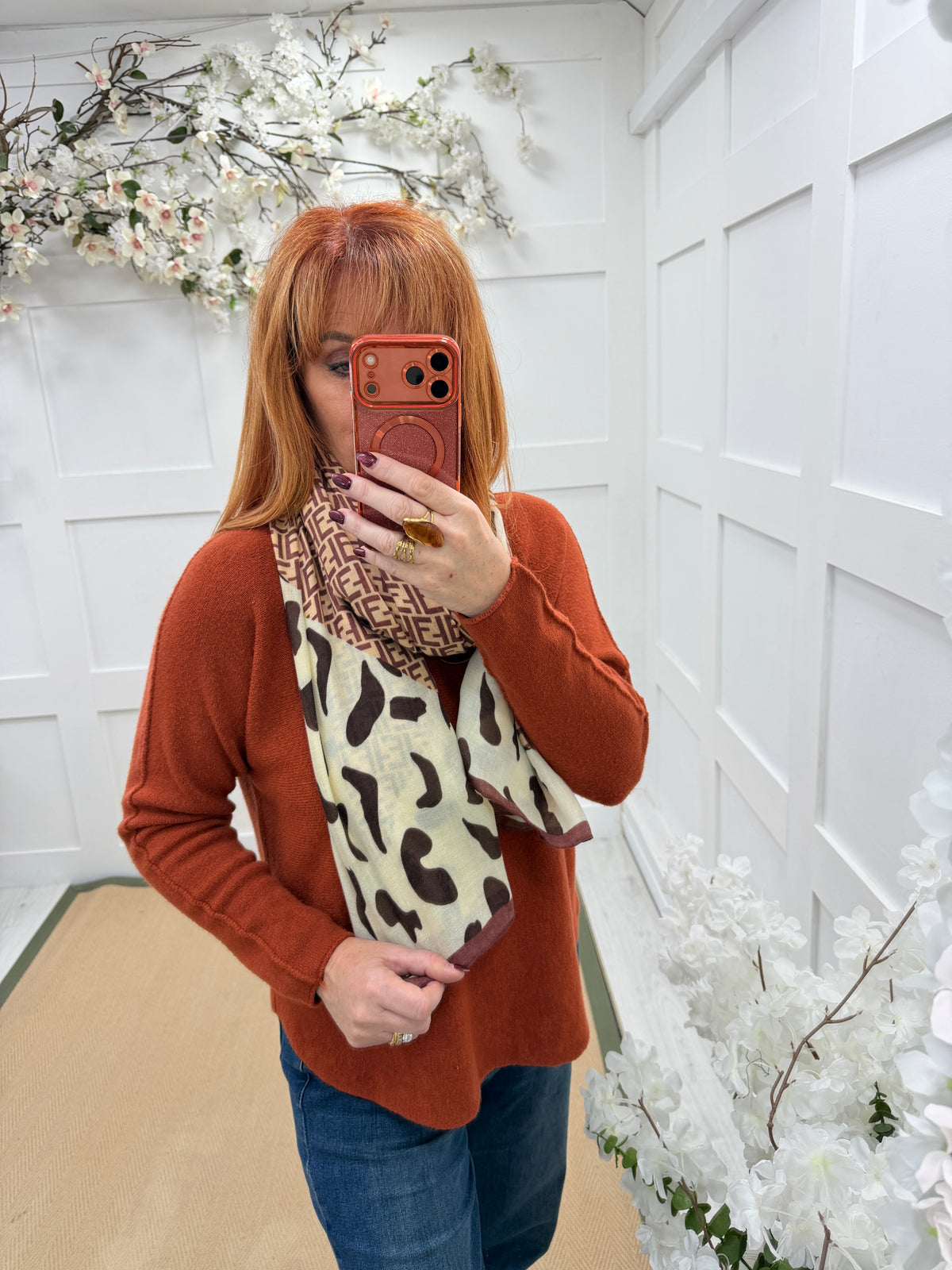 Ferne: Sand & brown designer inspired scarf.