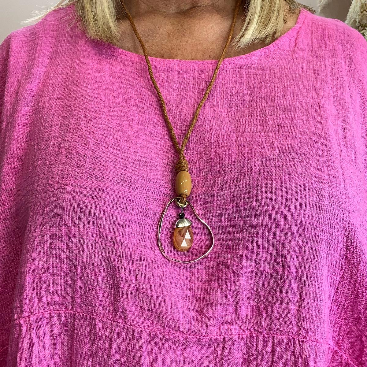 Ava: Oversized Cotton Necklace & Pocket Top. One size 14-28