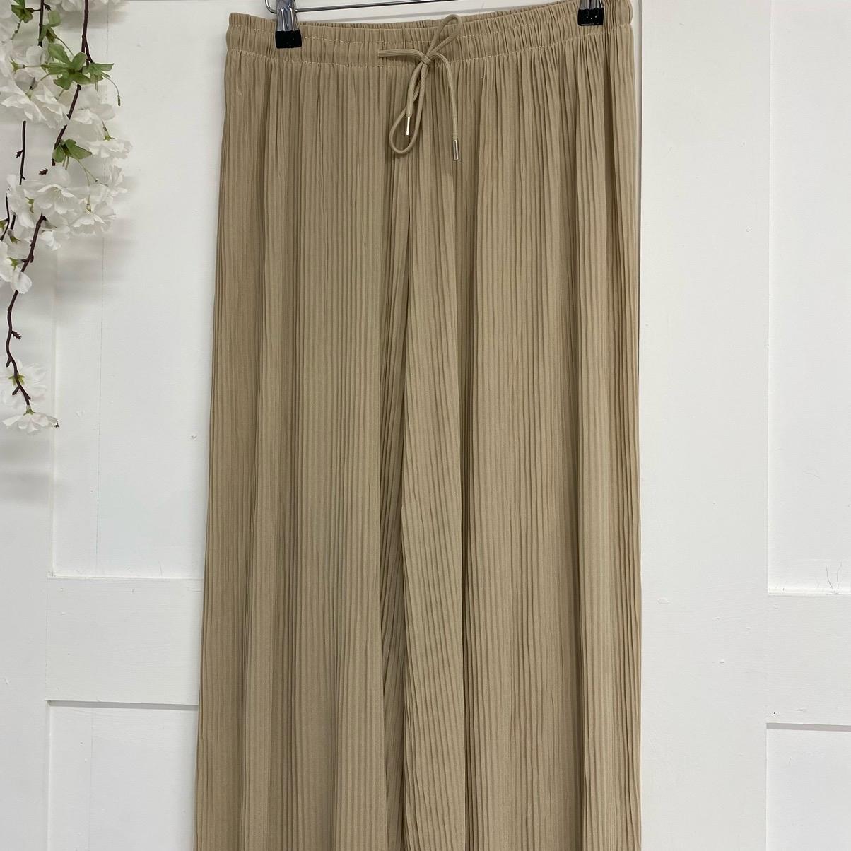 Patsy: Plisse wide leg trousers with elasticated waist. One size 12-22