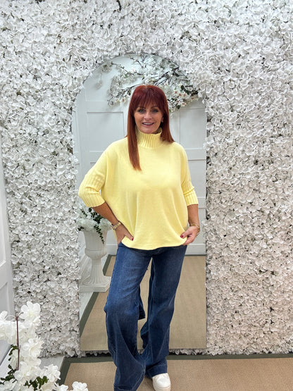 Sammie: Lemon high neck knitted top. One Sz: 12-18