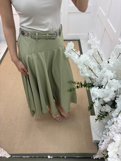 Sandy: Belted bohemian flared maxi skirt. 3 sizes. 2 colours