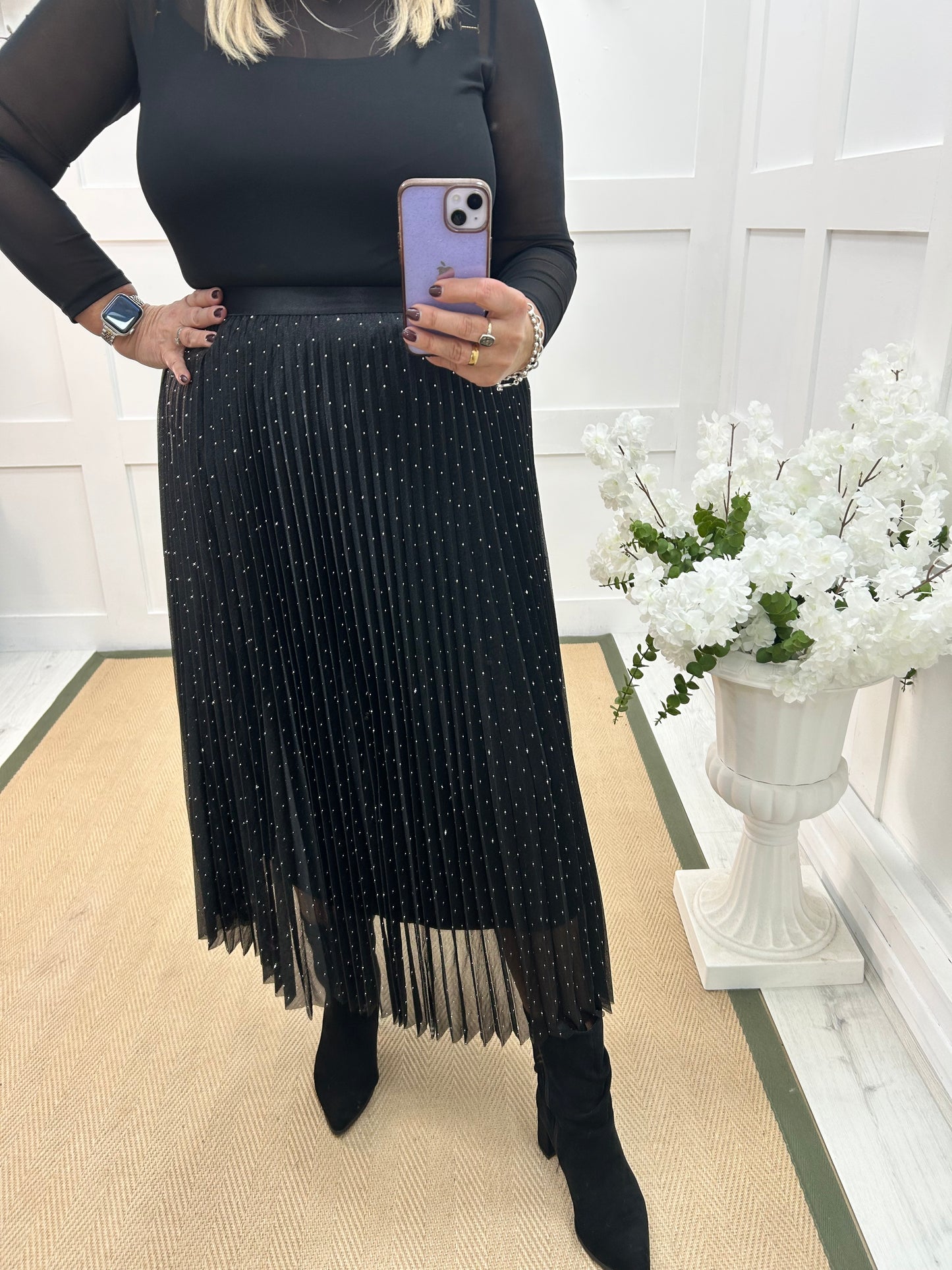 Natalie: Black diamanté maxi skirt. One size 12-16