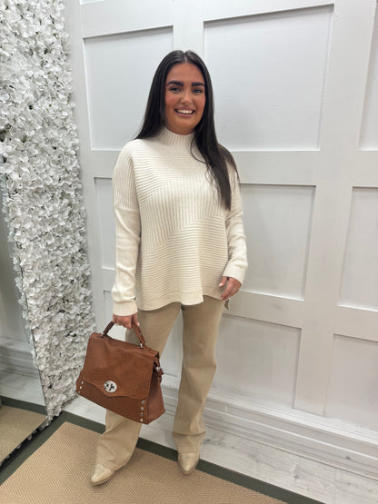 CJ: Cream high neck knitted top. One Sz: 12-18