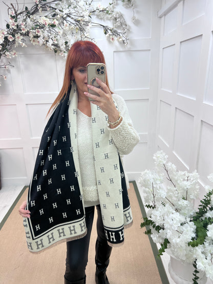 Hope: Black & cream H design scarf