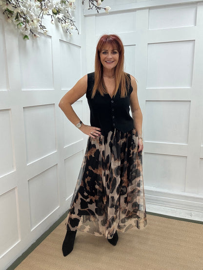 Maeve: Tulle animal print net midi skirt. One size 12-20