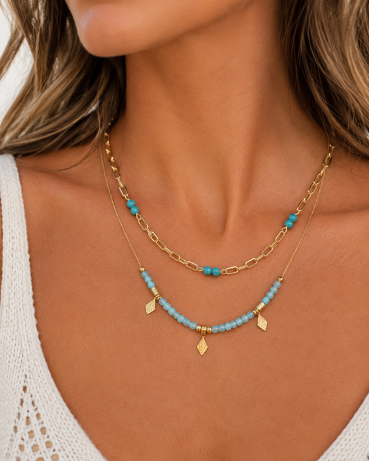 Marina: 18k gold turquoise double layer necklace