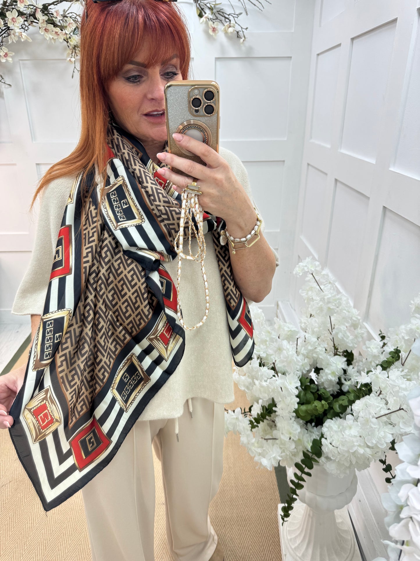 Fiona: Brown designer inspired silk scarf