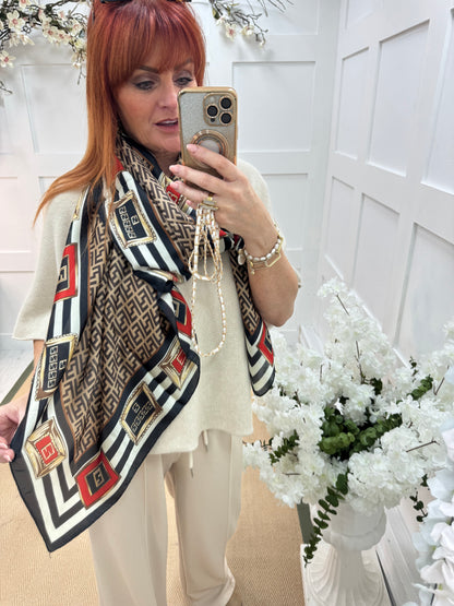 Fiona: Brown designer inspired silk scarf