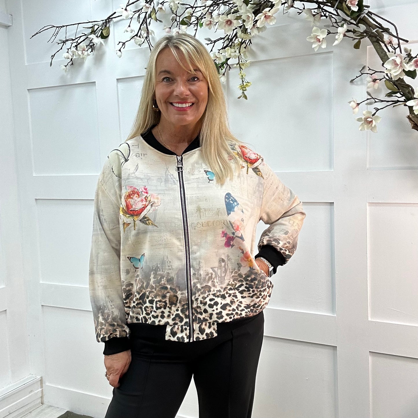 Evelyn: Frida Kahlo print soft feel bomber jacket. One size: 16-20