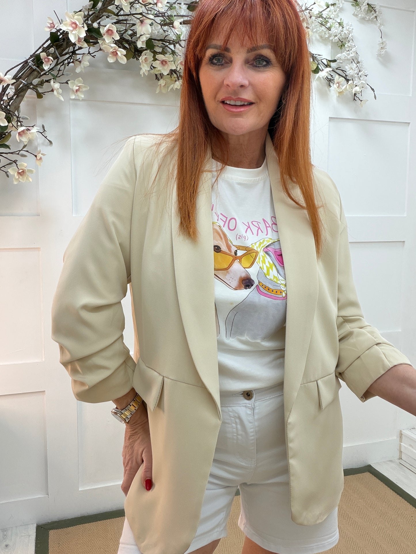 Jody: Ruched sleeve blazer. Sizes 10-18 Various colours