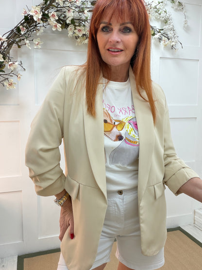 Jody: Ruched sleeve blazer. Sizes 10-18 Various colours