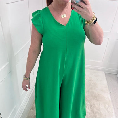 Aimee: Wide leg V neck jumpsuit. One size 10-18