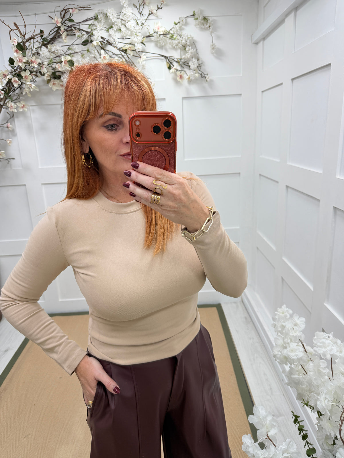 Remi: Basic round neck plain long sleeve top . One size: 8-14. 3 colours