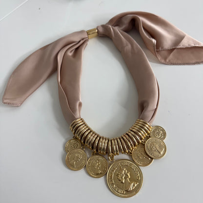 Petra: Blush & gold coin scarf statement necklace