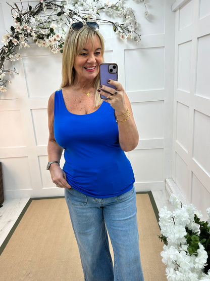 Abigail: Stretchy royal blue basic vest top. 2 sizes